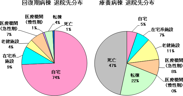 回復期病棟・療養病棟退院先内訳分布グラフ